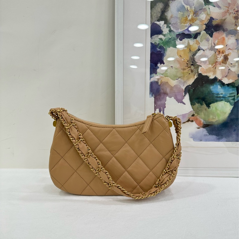 Chanel香奈兒 23K 奶茶色 大 hobo腋下包 晶片款 有購證 📐尺寸:13.5*23.5*5.3-2