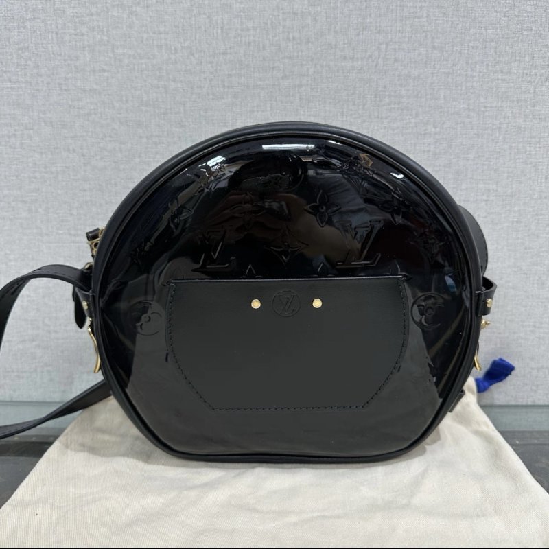 LV 黑金漆皮圓餅肩背斜背包 22*20*7 98新配件塵袋-5
