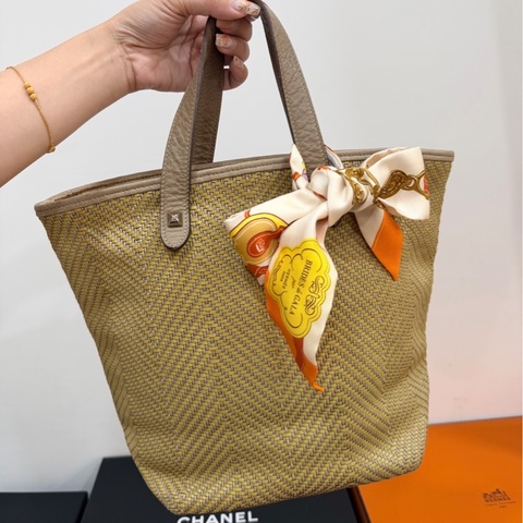 HERMES CHENNAI 草編 編織 菜籃子 竹編包 海攤包 購物包 手提包 購物袋