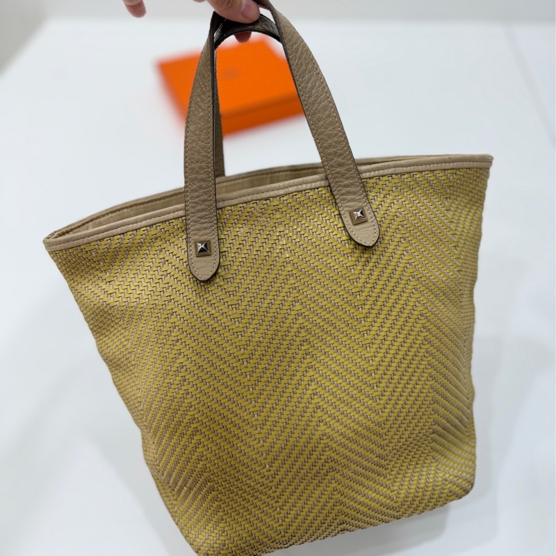 HERMES CHENNAI 草編 編織 菜籃子 竹編包 海攤包 購物包 手提包 購物袋-5