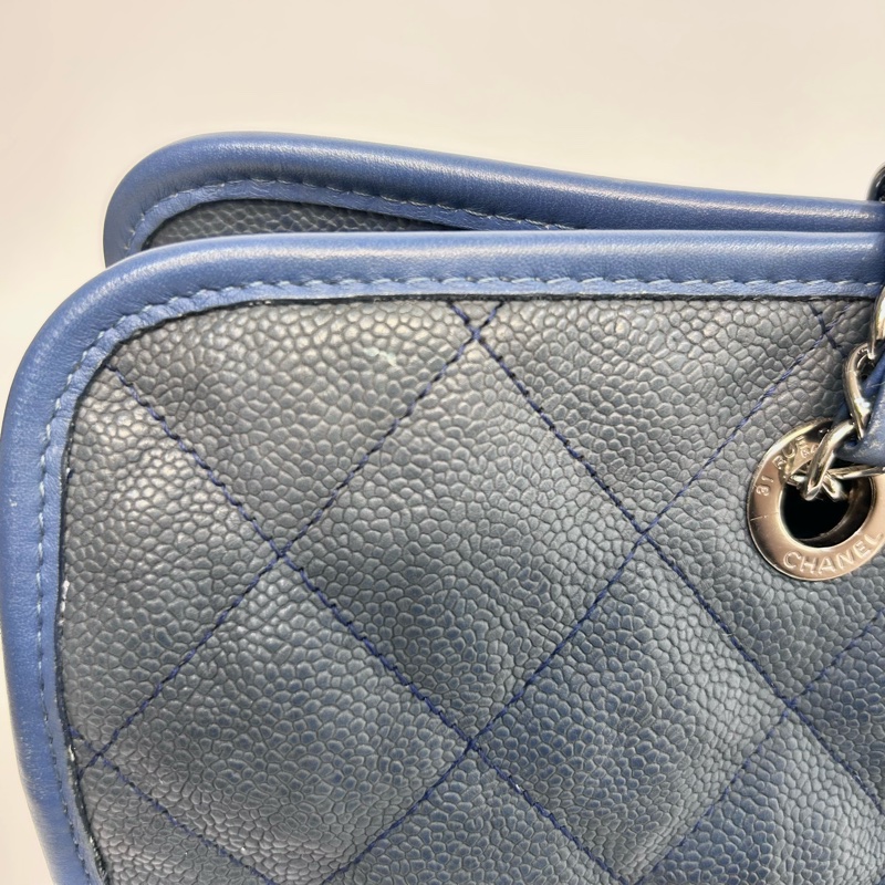 CHANEL藍色牛皮銀釦磁吸釦托特鏈條包 A66806-10