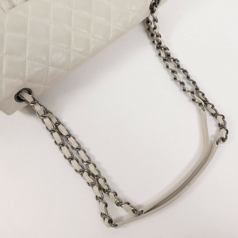 CHANEL 牛皮皮革Chain Shoulder銀扣鏈帶肩背袋-7