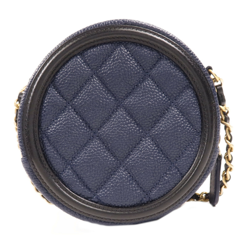 CHANEL 牛皮皮革Filigree Round Bag金扣鏈帶肩背袋-1