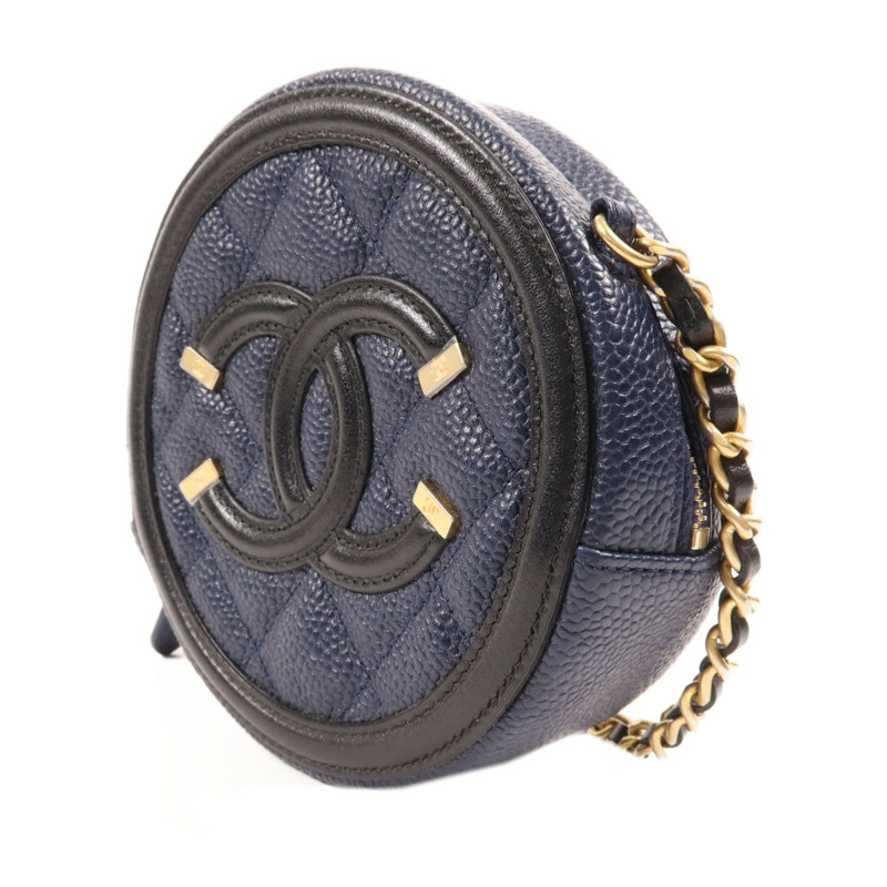 CHANEL 牛皮皮革Filigree Round Bag金扣鏈帶肩背袋-2
