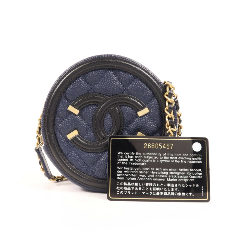 CHANEL 牛皮皮革Filigree Round Bag金扣鏈帶肩背袋-9