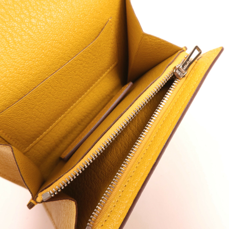 HERMES Chevre皮革Cinhetic To Go銀扣肩背袋Jaune Ambre-4