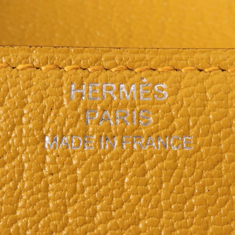 HERMES Chevre皮革Cinhetic To Go銀扣肩背袋Jaune Ambre-5