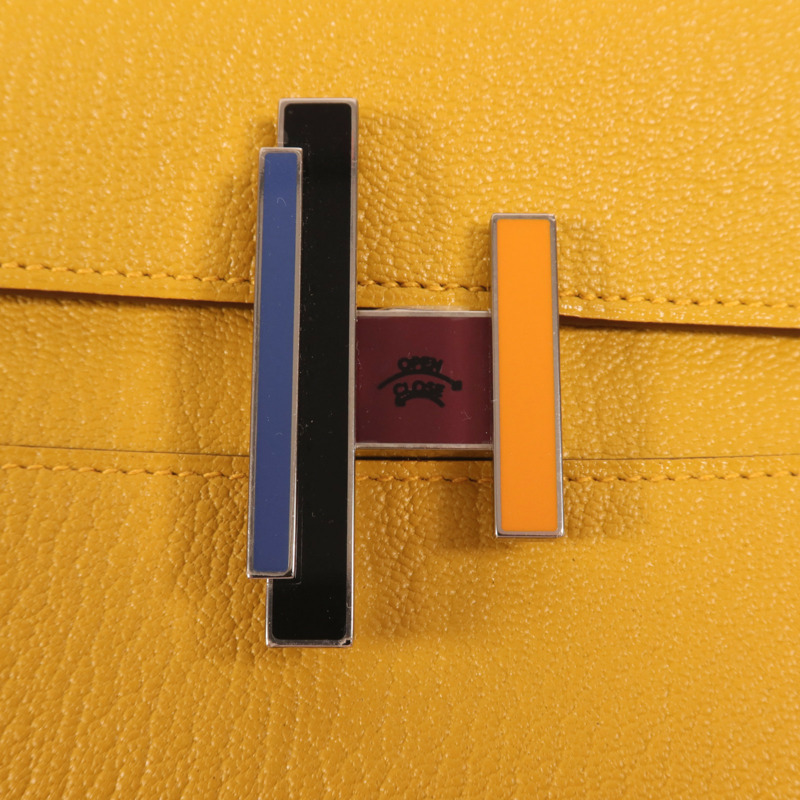 HERMES Chevre皮革Cinhetic To Go銀扣肩背袋Jaune Ambre-7