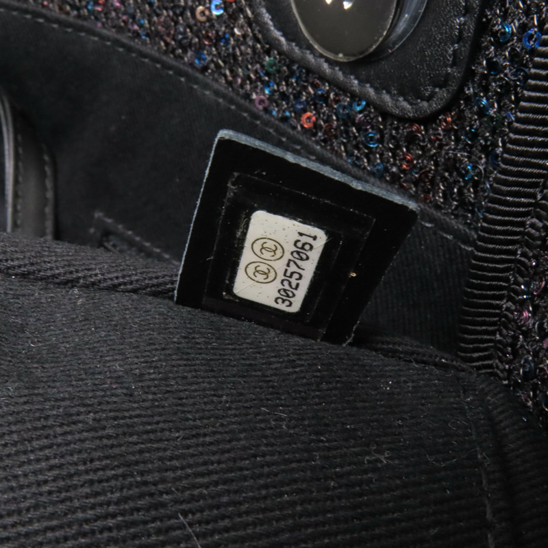 CHANEL 帆布/亮片Deauville Tote銀扣鏈帶手挽肩背兩用袋-6