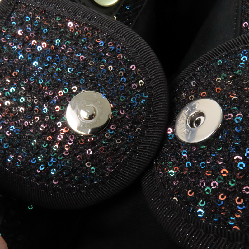 CHANEL 帆布/亮片Deauville Tote銀扣鏈帶手挽肩背兩用袋-8