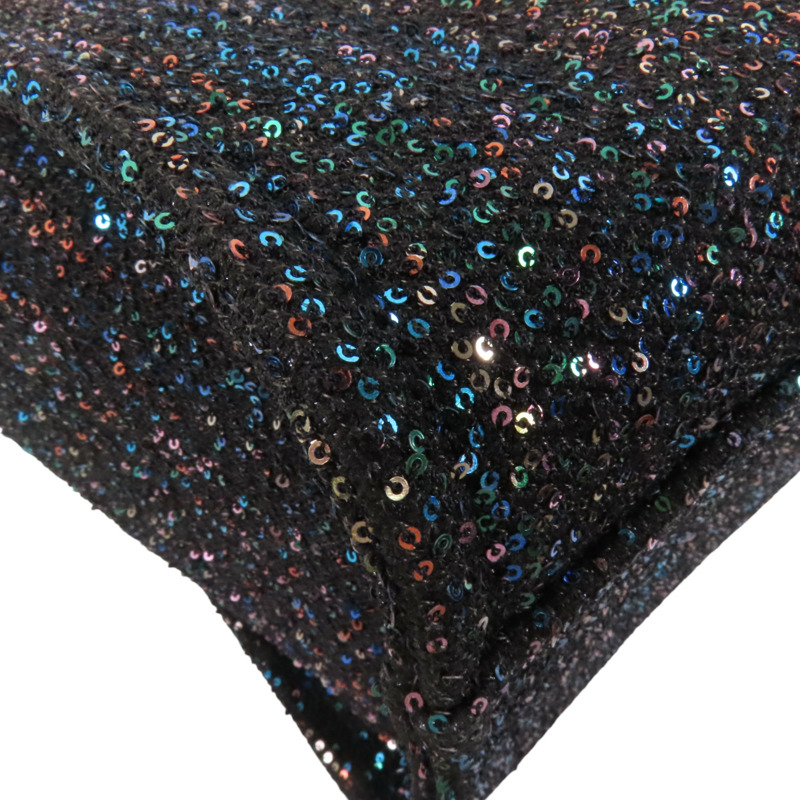 CHANEL 帆布/亮片Deauville Tote銀扣鏈帶手挽肩背兩用袋-9