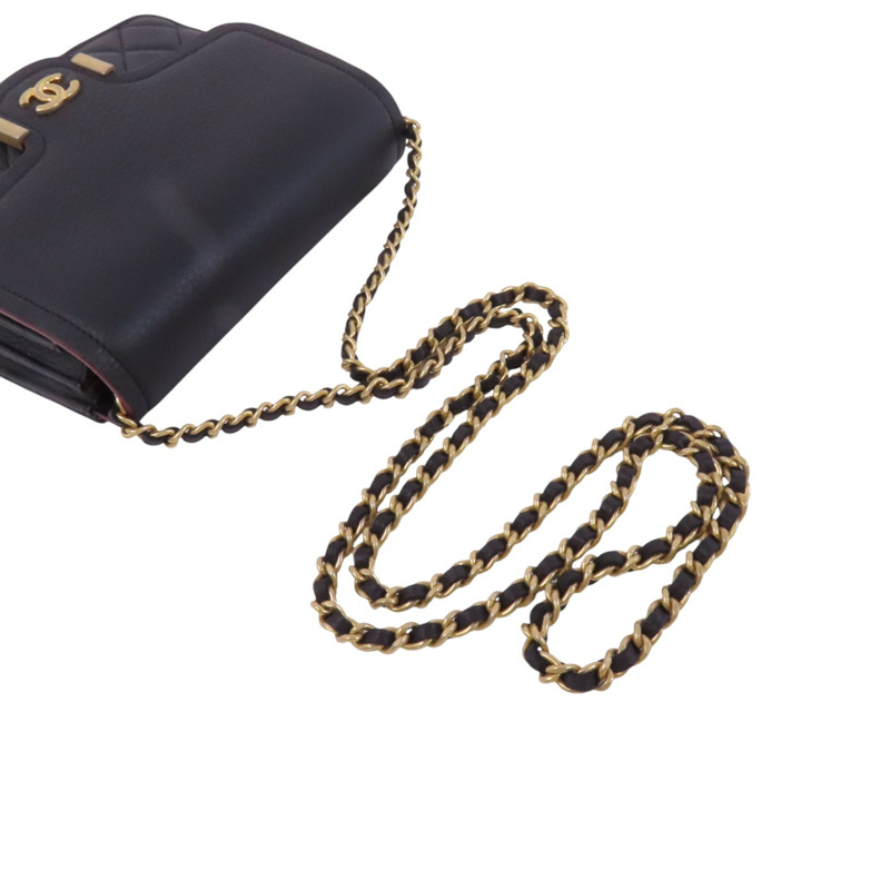 CHANEL 牛皮皮革Archi Chic Square WOC金扣鏈帶肩背袋-7