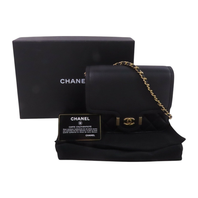 CHANEL 牛皮皮革Archi Chic Square WOC金扣鏈帶肩背袋-9