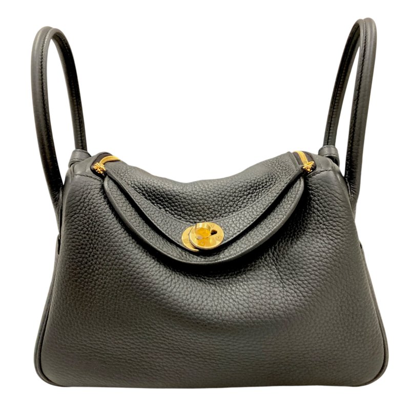 HERMES 愛馬仕 LINDY 26 皮革 黑色 金釦 W刻-0
