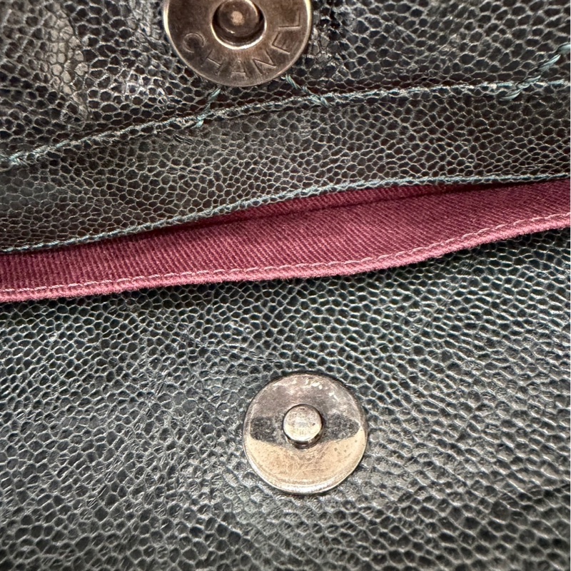 Chanel 黑綠色 荔枝紋牛皮 外縫線 購物袋-34