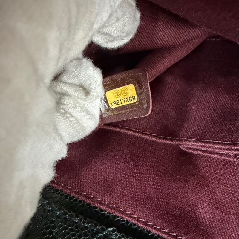 Chanel 黑綠色 荔枝紋牛皮 外縫線 購物袋-50