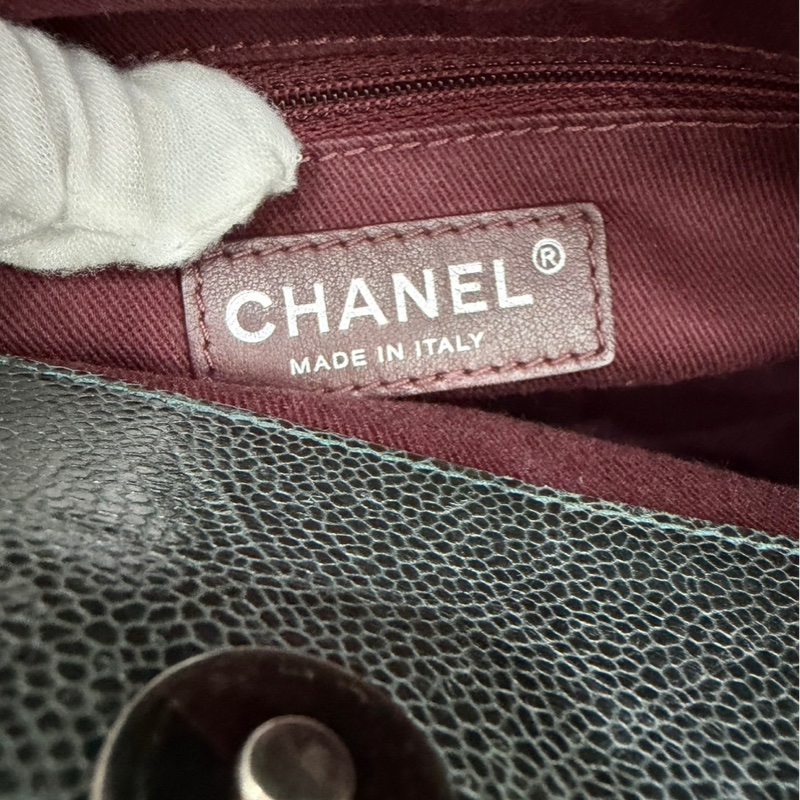 Chanel 黑綠色 荔枝紋牛皮 外縫線 購物袋-57