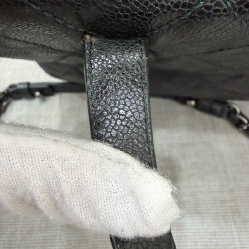 Chanel 黑綠色 荔枝紋牛皮 外縫線 購物袋-72