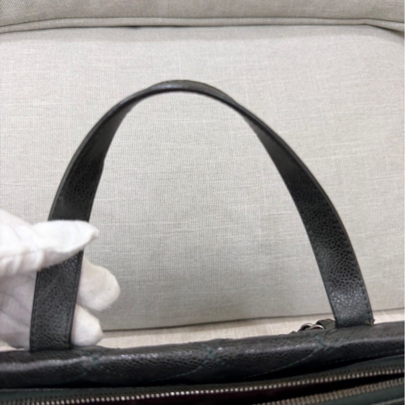 Chanel 黑綠色 荔枝紋牛皮 外縫線 購物袋-74