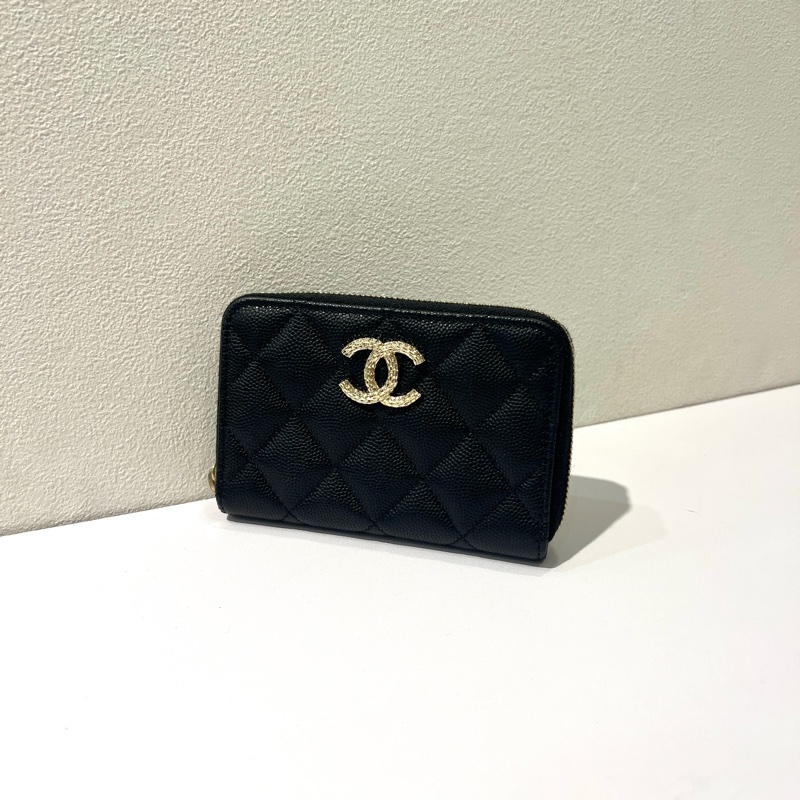 Chanel淡金拉鍊雙層零錢卡包-0