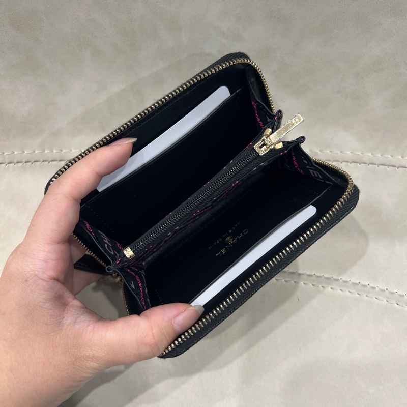 Chanel淡金拉鍊雙層零錢卡包-3