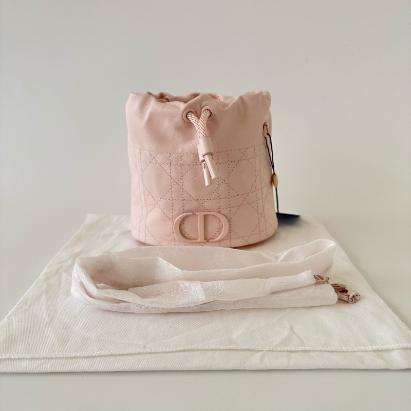 Dior/迪奧milly lady 抽繩小福袋粉色水桶單肩斜挎包-0