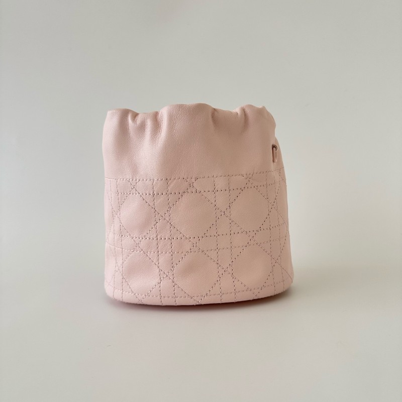 Dior/迪奧milly lady 抽繩小福袋粉色水桶單肩斜挎包-1