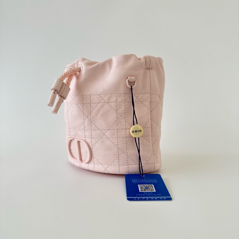 Dior/迪奧milly lady 抽繩小福袋粉色水桶單肩斜挎包-2