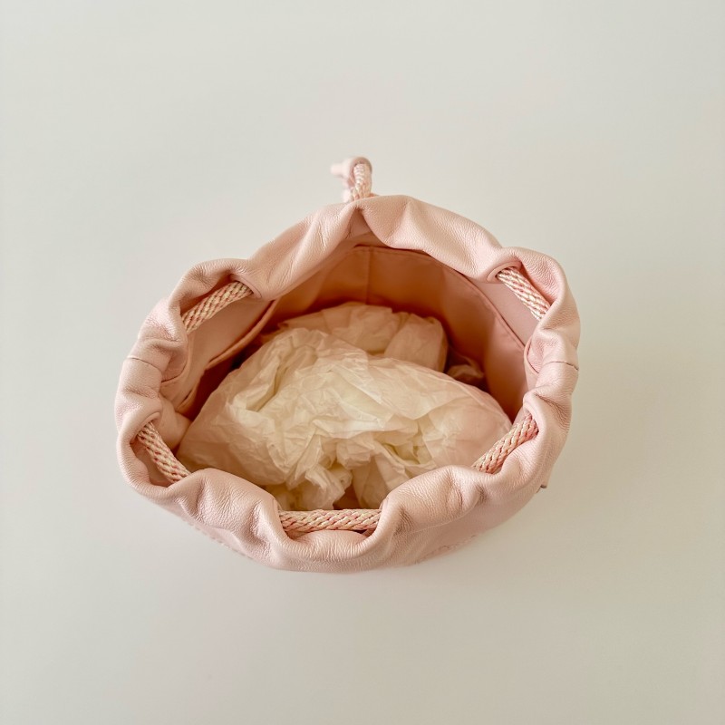 Dior/迪奧milly lady 抽繩小福袋粉色水桶單肩斜挎包-4