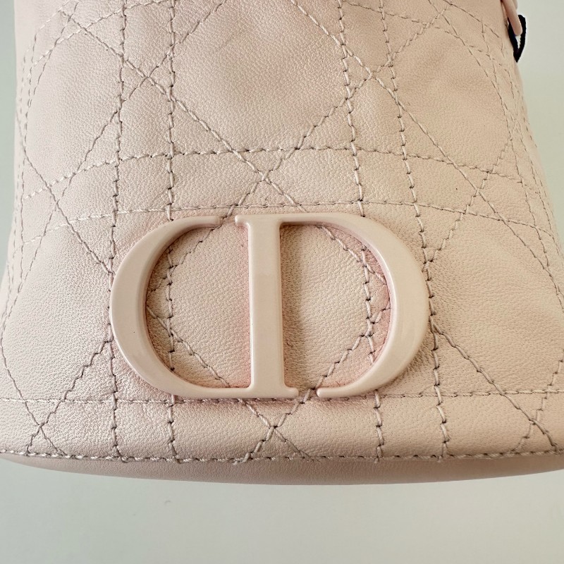 Dior/迪奧milly lady 抽繩小福袋粉色水桶單肩斜挎包-8