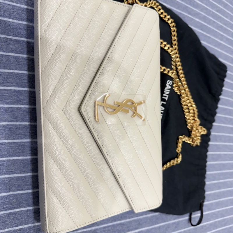 YSL 白金配色信封包中號(22cm),少用狀態極新-5