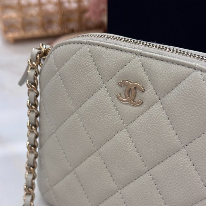 CHANEL 小貝殼包 荔枝牛皮 灰色 金釦 芯片款-1