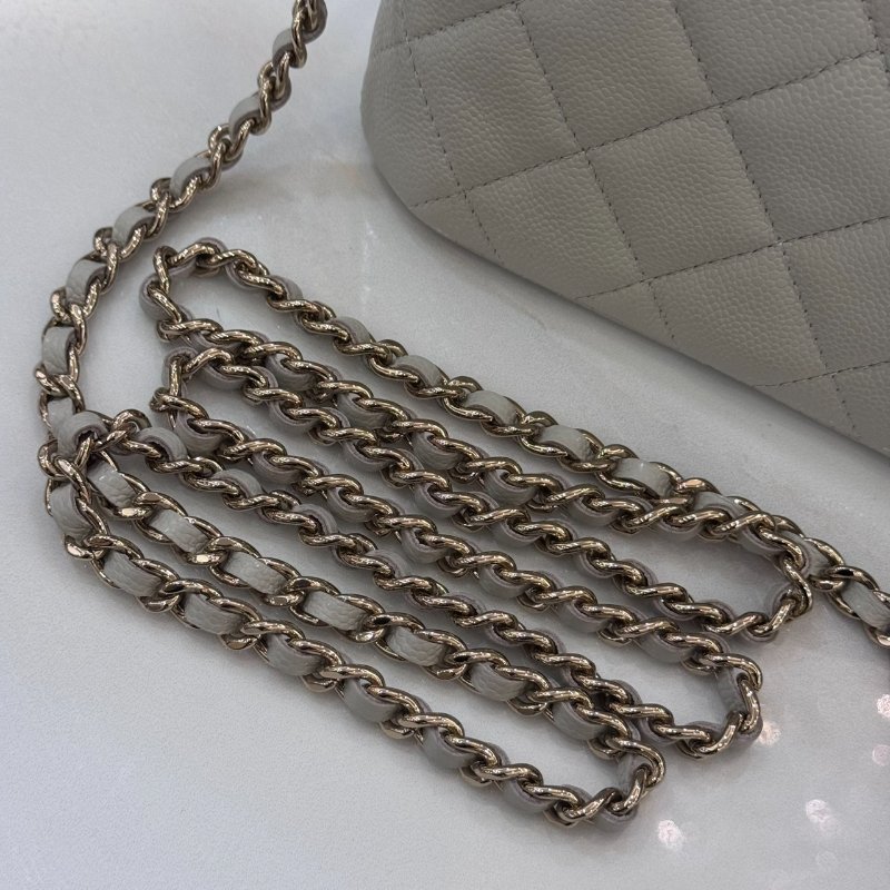 CHANEL 小貝殼包 荔枝牛皮 灰色 金釦 芯片款-2