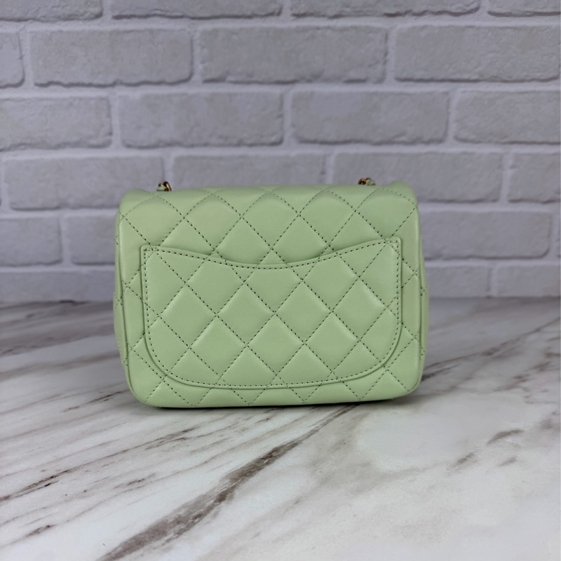 Chanel 香奈兒 菱格紋口蓋包 金球方胖子  蘋果綠金釦 斜背/單肩/ 手提-6