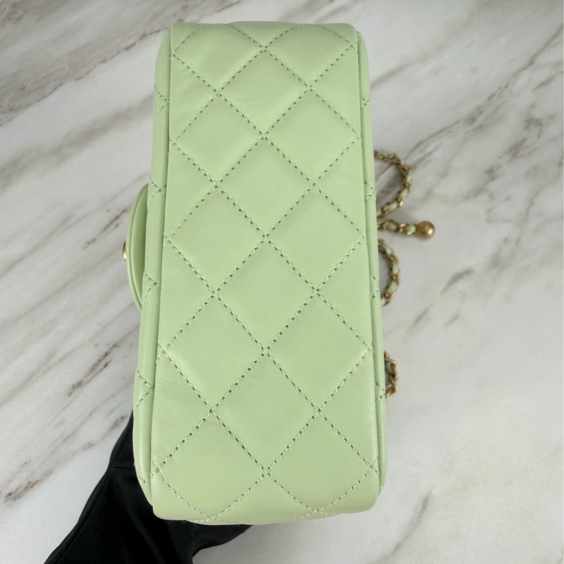 Chanel 香奈兒 菱格紋口蓋包 金球方胖子  蘋果綠金釦 斜背/單肩/ 手提-7