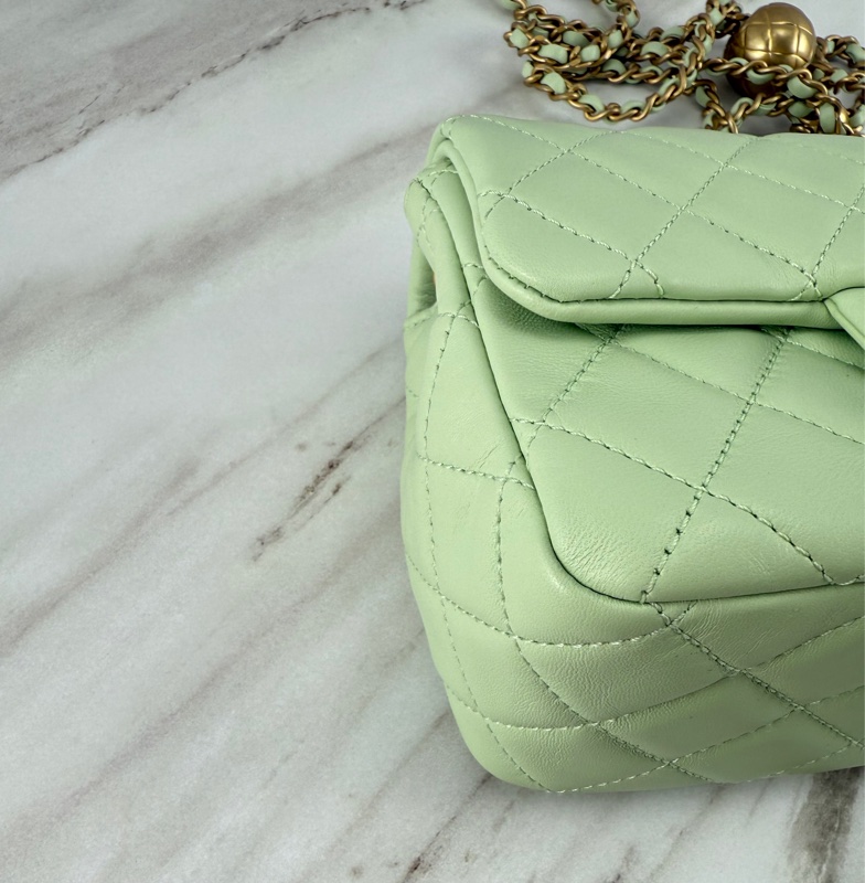 Chanel 香奈兒 菱格紋口蓋包 金球方胖子  蘋果綠金釦 斜背/單肩/ 手提-8