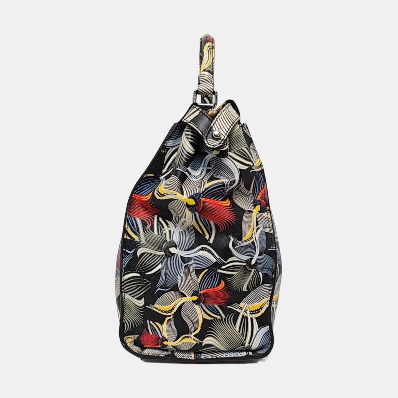 FENDI Peekaboo 大號 多色牛皮印花單肩包手提包 銀色五金 可拆卸肩帶-2