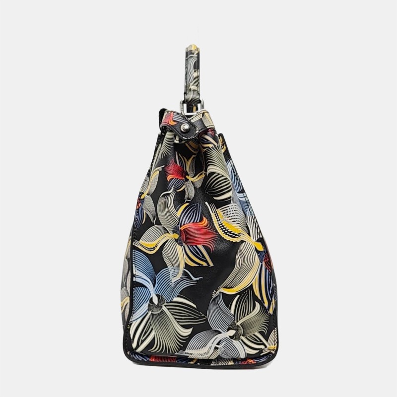 FENDI Peekaboo 大號 多色牛皮印花單肩包手提包 銀色五金 可拆卸肩帶-3