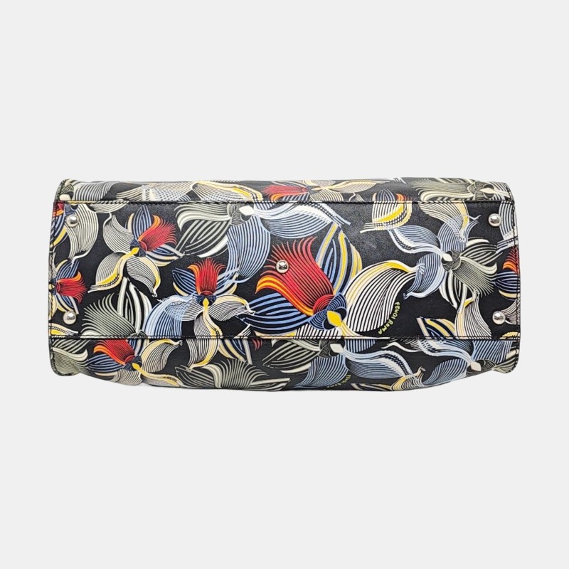 FENDI Peekaboo 大號 多色牛皮印花單肩包手提包 銀色五金 可拆卸肩帶-5