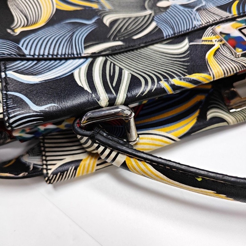 FENDI Peekaboo 大號 多色牛皮印花單肩包手提包 銀色五金 可拆卸肩帶-8