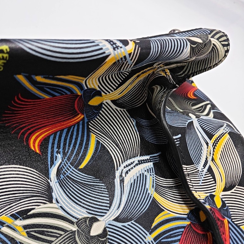 FENDI Peekaboo 大號 多色牛皮印花單肩包手提包 銀色五金 可拆卸肩帶-10