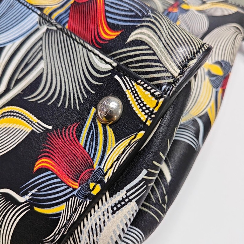 FENDI Peekaboo 大號 多色牛皮印花單肩包手提包 銀色五金 可拆卸肩帶-13