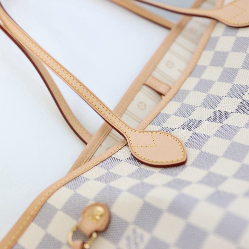 二手Lv neverfull 白色棋盤格-11