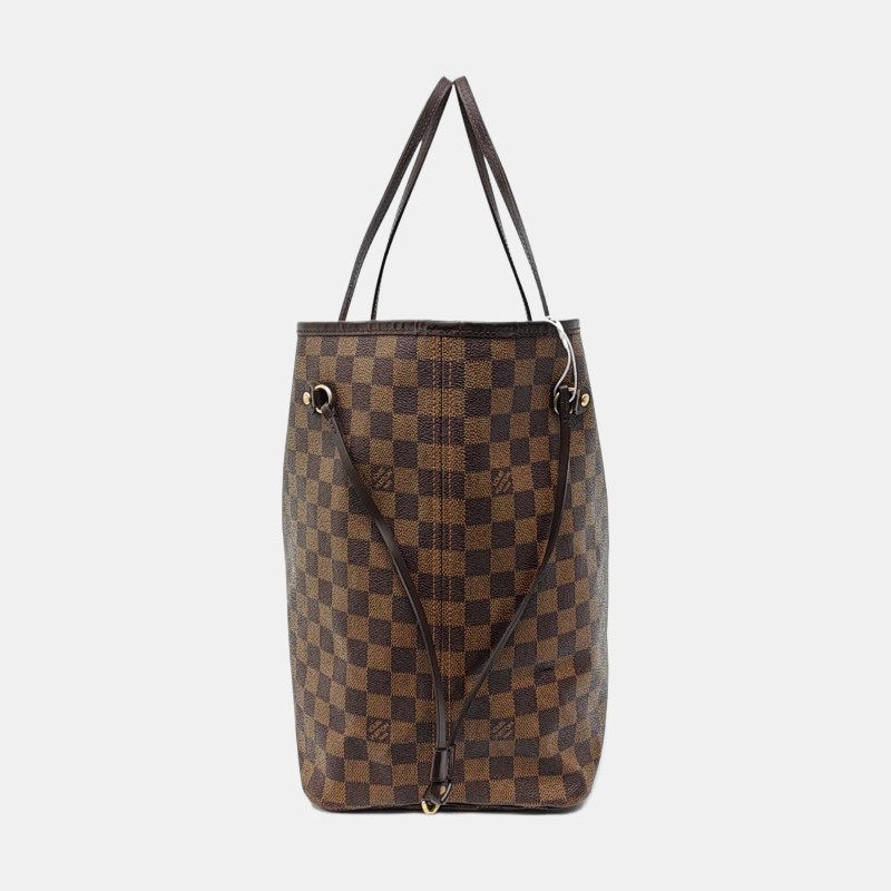 LOUIS VUITTON NEVERFULL 大號 棕色塗層帆布棋盤格購物袋單肩包手提包 金色五金-2