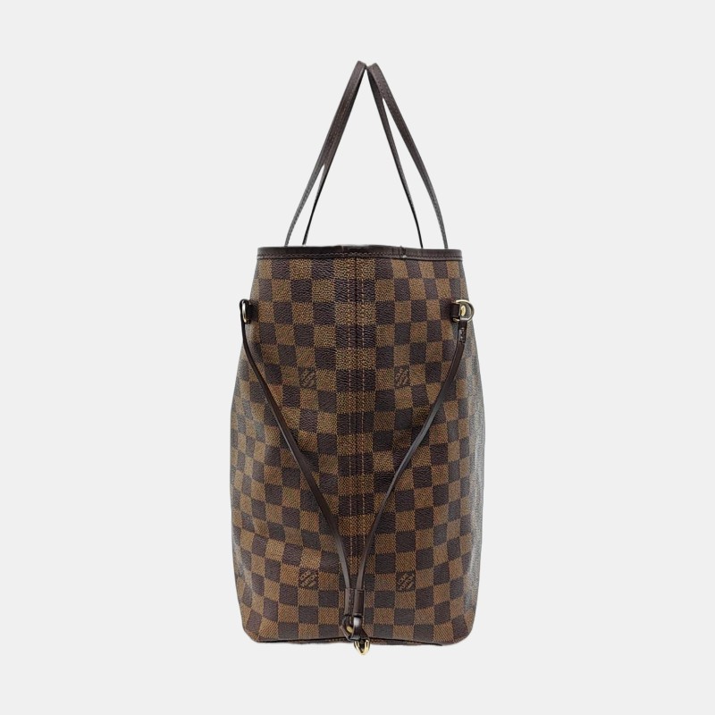 LOUIS VUITTON NEVERFULL 大號 棕色塗層帆布棋盤格購物袋單肩包手提包 金色五金-3