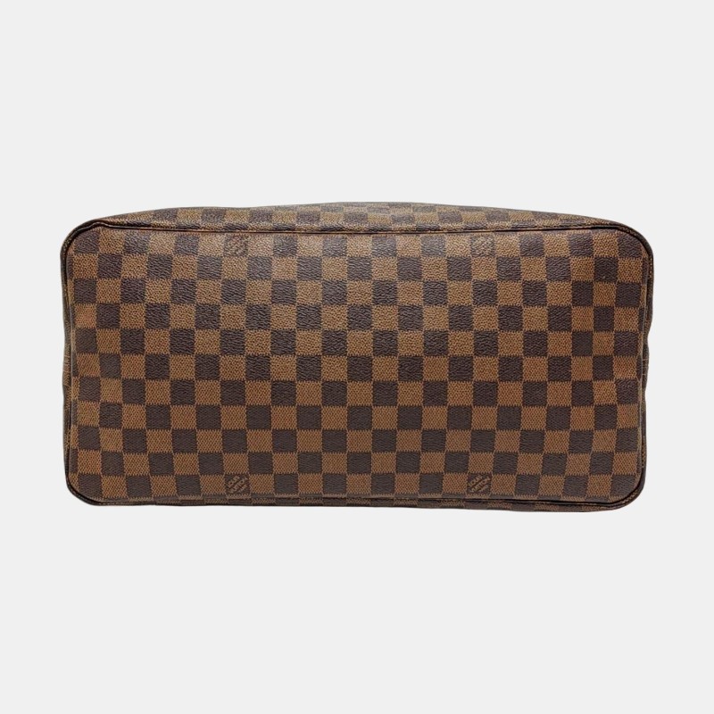 LOUIS VUITTON NEVERFULL 大號 棕色塗層帆布棋盤格購物袋單肩包手提包 金色五金-5