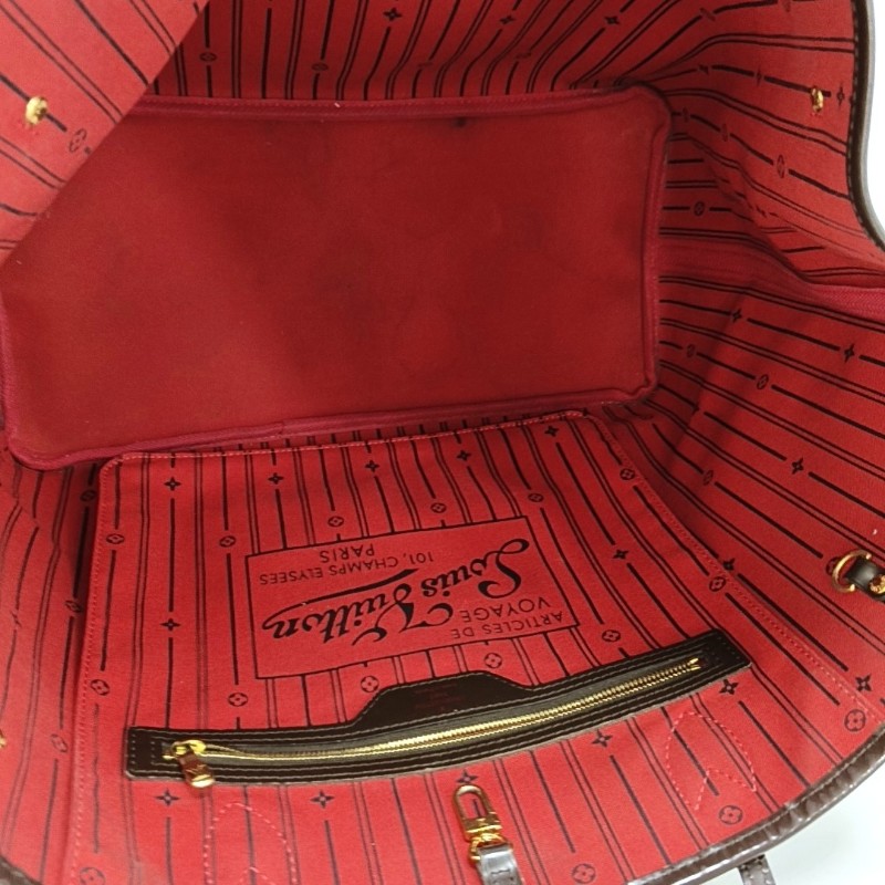 LOUIS VUITTON NEVERFULL 大號 棕色塗層帆布棋盤格購物袋單肩包手提包 金色五金-6