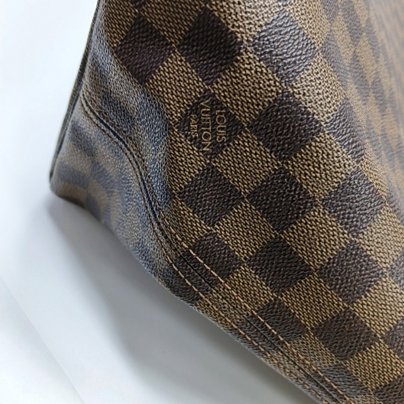 LOUIS VUITTON NEVERFULL 大號 棕色塗層帆布棋盤格購物袋單肩包手提包 金色五金-9