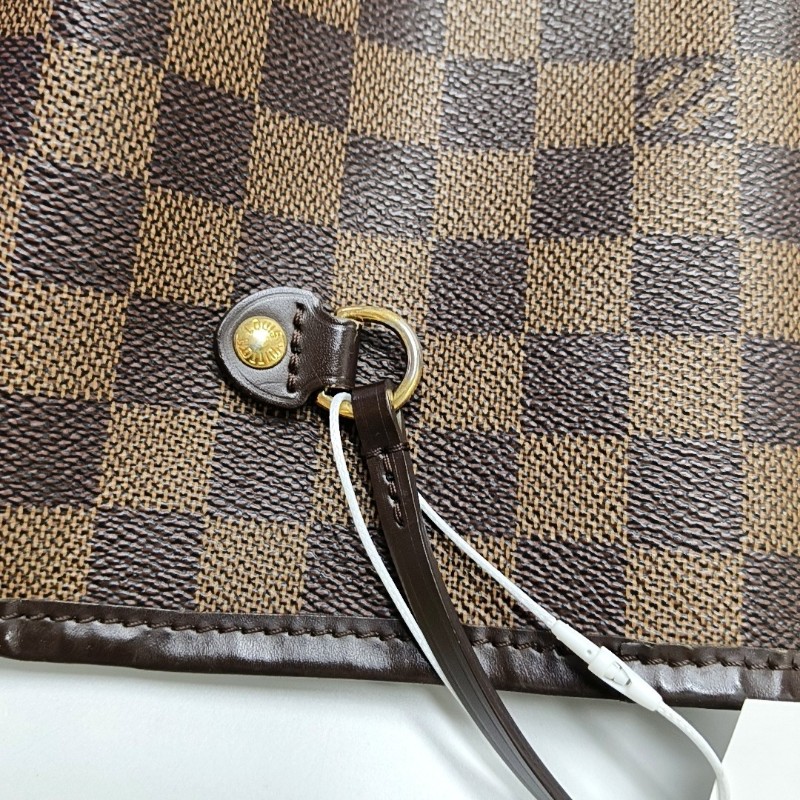 LOUIS VUITTON NEVERFULL 大號 棕色塗層帆布棋盤格購物袋單肩包手提包 金色五金-11