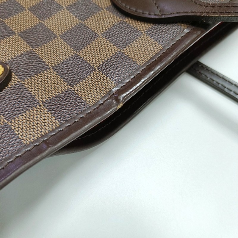 LOUIS VUITTON NEVERFULL 大號 棕色塗層帆布棋盤格購物袋單肩包手提包 金色五金-15